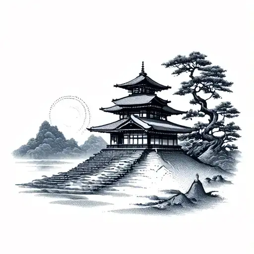 Japan building sandcastles tattoo design idea