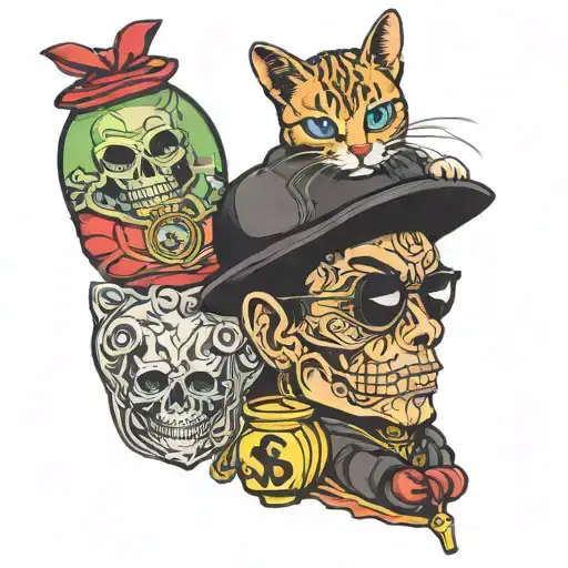 moneybags and ski mask holding tattoo design idea