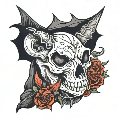 witchy tattoo with animal skull tattoo design idea
