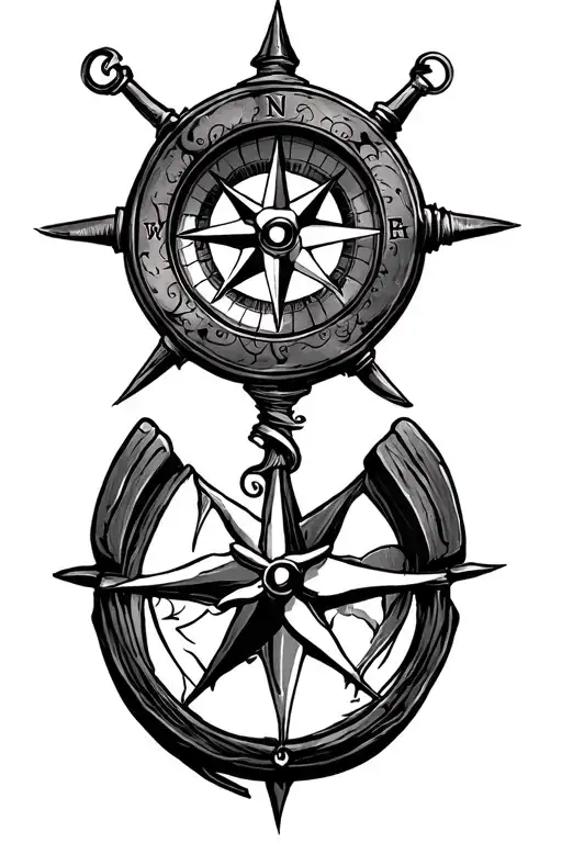 Pirate Nautical Compass rose tattoo design idea