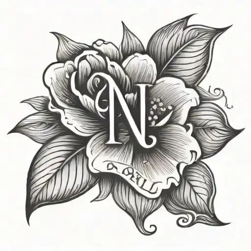 a flower with the initials N D R N A L I L CmH tattoo design idea