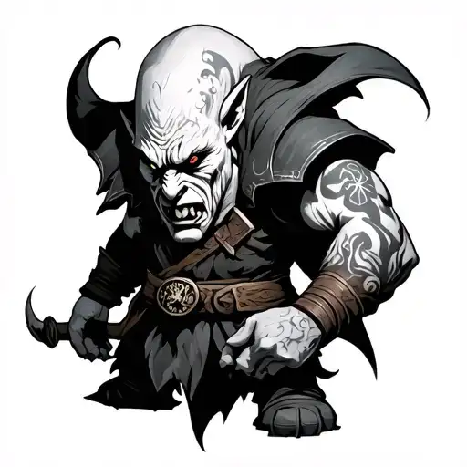 Hobgoblin from D&D with pale white skin and a bald head tattoo design idea