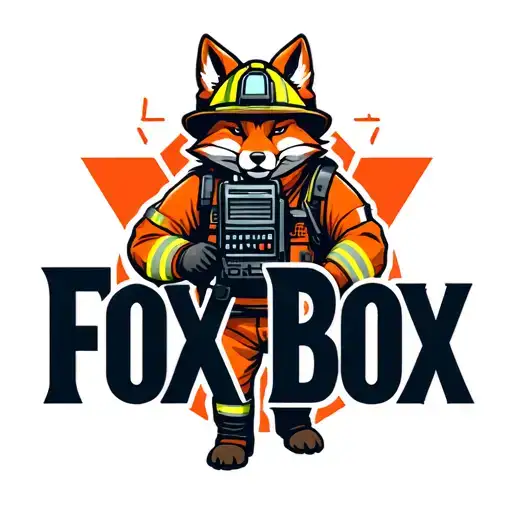 "Fox Box" "Fox Box" tough looking fireman fox wearing firefighting gear with radio equipment tattoo design idea