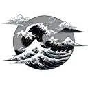 japanese style waves and clouds tattoo design idea