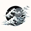 japanese style waves and clouds tattoo design idea
