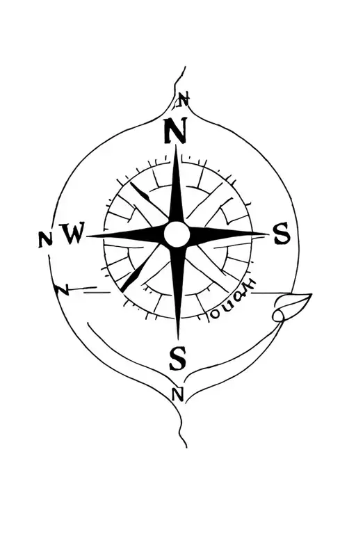 Compass with arrow and North and South letters tattoo design idea