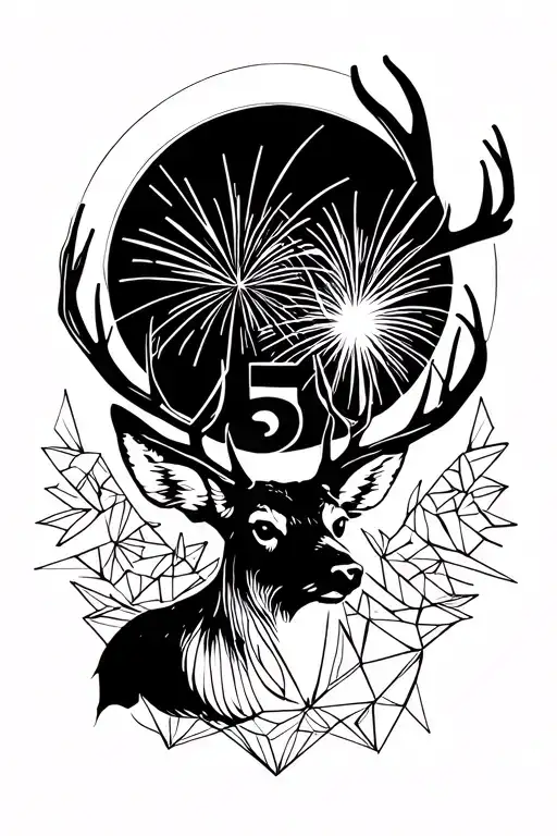 I want a tattoo design that has a deer, the number 5, a firework, and an eternal, forbidden unrequited love. tattoo design idea