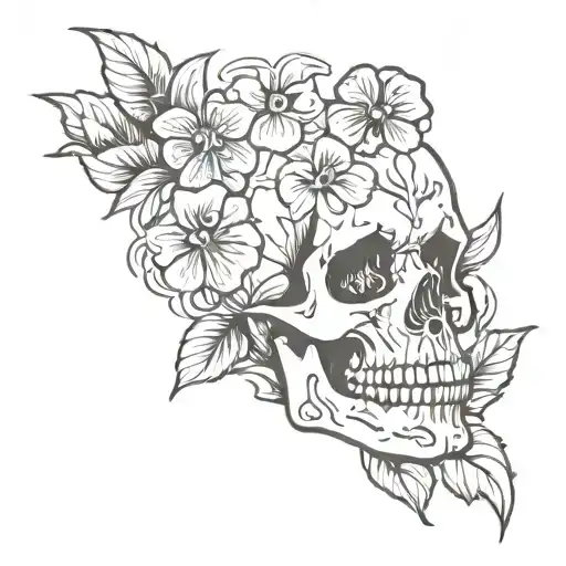 skull, primrose,violets,iris,  tattoo design idea
