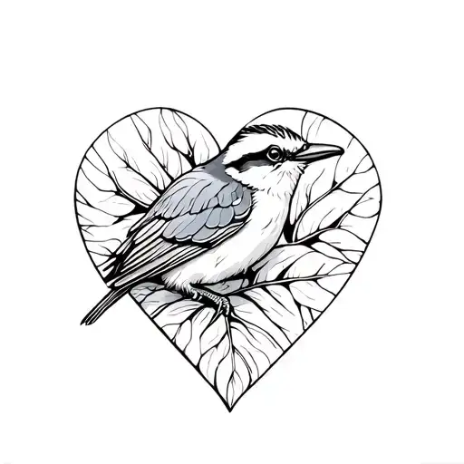 kookaburra in a leaf heart tattoo design idea