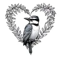 kookaburra in a leaf heart tattoo design idea