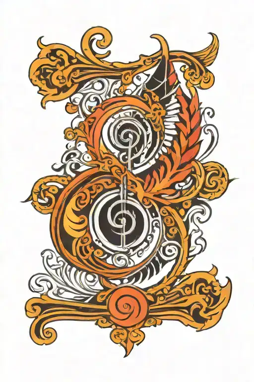 bass clef intertwined with electric fire wing tattoo design idea