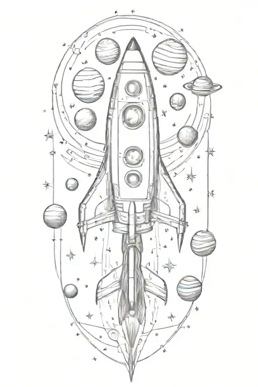 rocket ship and planets tattoo design idea