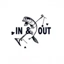 in and out logo with the words replaced with amigos, add elements of bass fishing, poker and golf to it tattoo design idea
