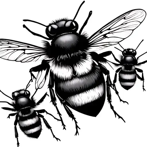 3 bees flying holding heart beat line tattoo design idea