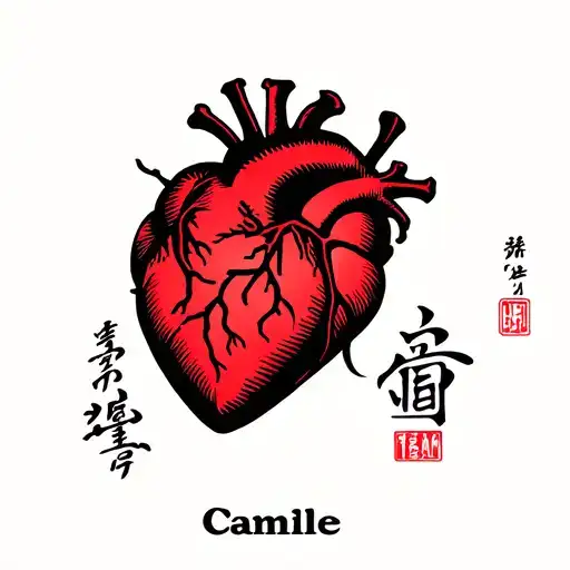 "Camille" heart japanese style tattoo design idea