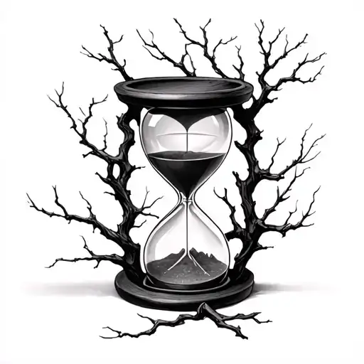 hourglass with qrapped tree branches tattoo design idea