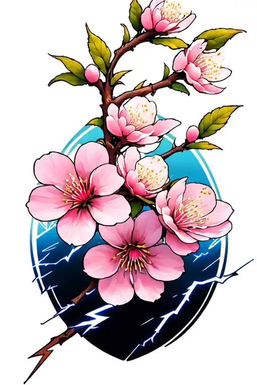 Cherry blossom branch with lightning bolt tattoo design idea