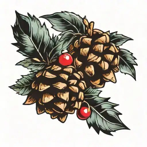 2 pinecones with berries tattoo design idea