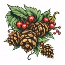 2 pinecones with berries tattoo design idea