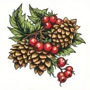 2 pinecones with berries tattoo design idea