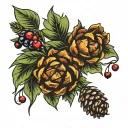 2 pinecones with berries tattoo design idea