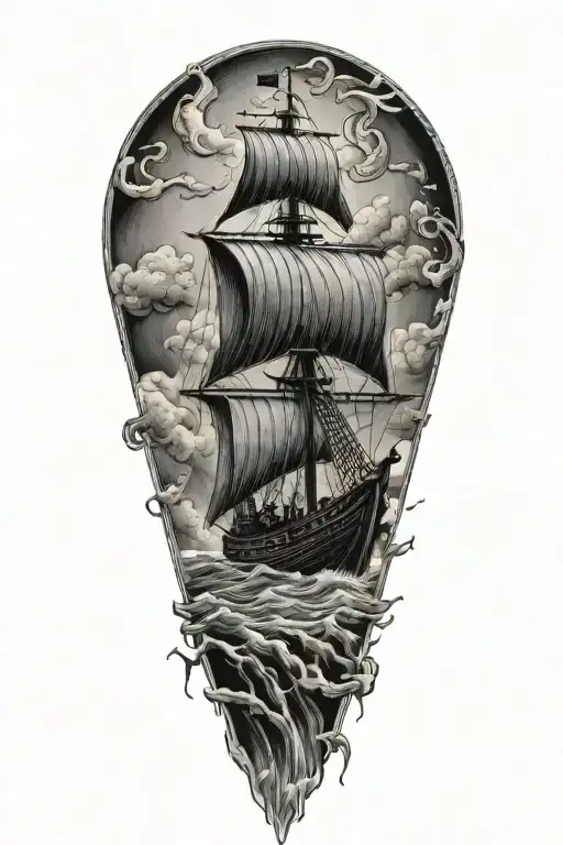 a viking longship sailing through stormy tattoo design idea