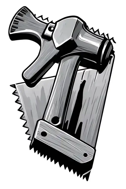saw square and hammer carpentry tool tattoo design idea