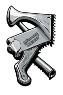 saw square and hammer carpentry tool tattoo design idea