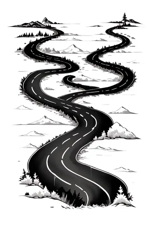 carving your own path with interwinding roads, where only your road is straight but other roads branch out and winding tattoo design idea