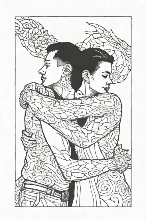 man and woman hugging tattoo design idea