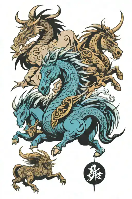ox, dragon and horse tattoo design idea