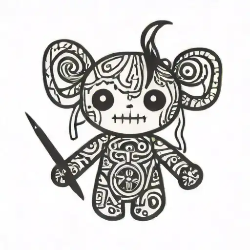 voodoo doll pierced needles middle finger sewing herself tattoo design idea