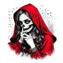 red riding hood with finger to mouth shhh like and spooky tattoo design idea