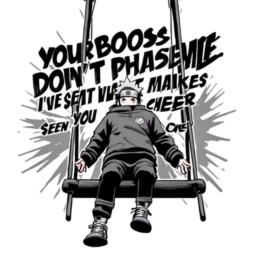 naruto on swing set with the words your boos don't phase me I've seen what makes you cheer tattoo design idea