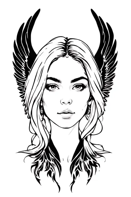 Portrait of a woman with wings tattoo design idea