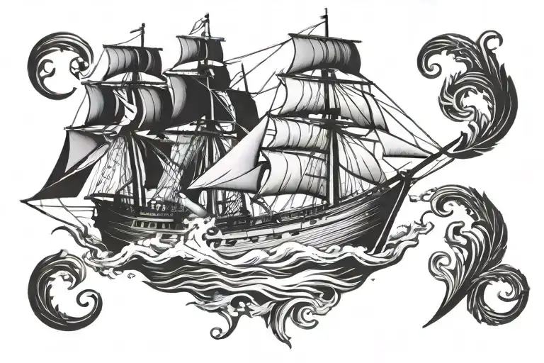 boat 18th century tattoo design idea