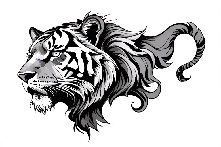half lion half tiger face tattoo design idea