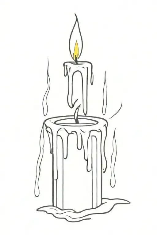a candle with wax dripping, minimalist design, slowly vanishing flame tattoo design idea