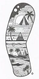 outer space, palm tree, galaxy, pyramid, shoal wintergreen dip can in the sand with a sunset, ray gun,  tattoo design idea