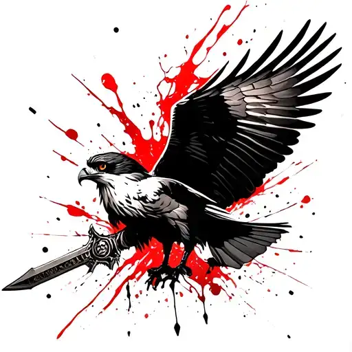 osprey wielding a claymore sword flying towards tattoo design idea
