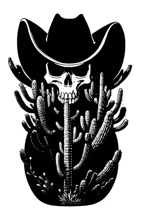 cowboy skull desert landscape filled with cacti tattoo design idea