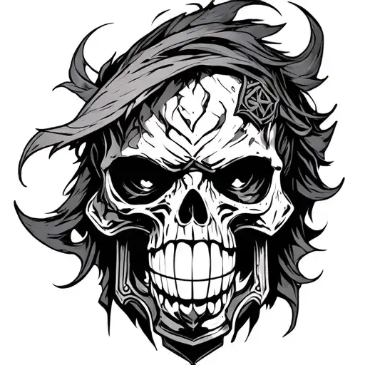 thresh league of legends skull combined with lantern tattoo design idea