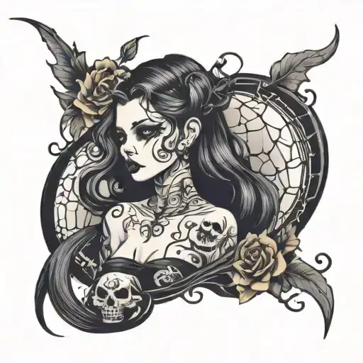 dark Halloween girl tattoo design idea
