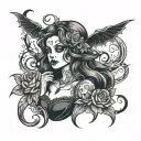 dark Halloween girl tattoo design idea