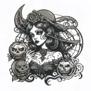 dark Halloween girl tattoo design idea
