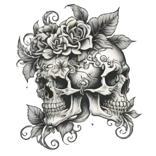 pretty skulls and flowers growing inside tattoo design idea
