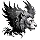 lion head phoenix tattoo design idea