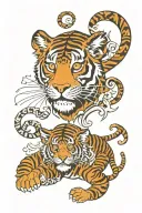 Intricate black and white pattern featuring a mighty tiger, a nimble rat, and a mischievous monkey, tattoo design idea