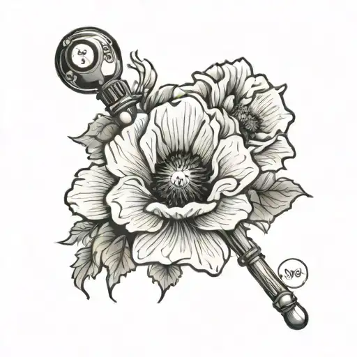 Poppy flowers with a dinsey la dodgers baseball tattoo design idea