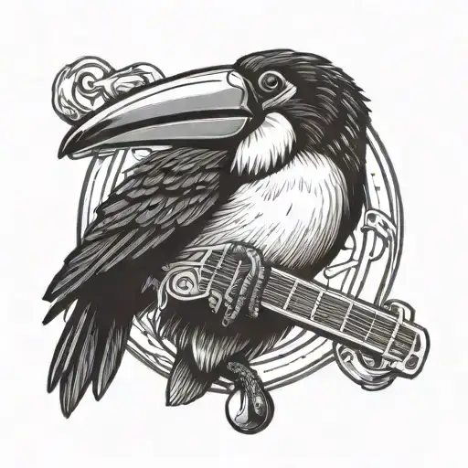 hand holding a guiness toucan playing harp tattoo design idea